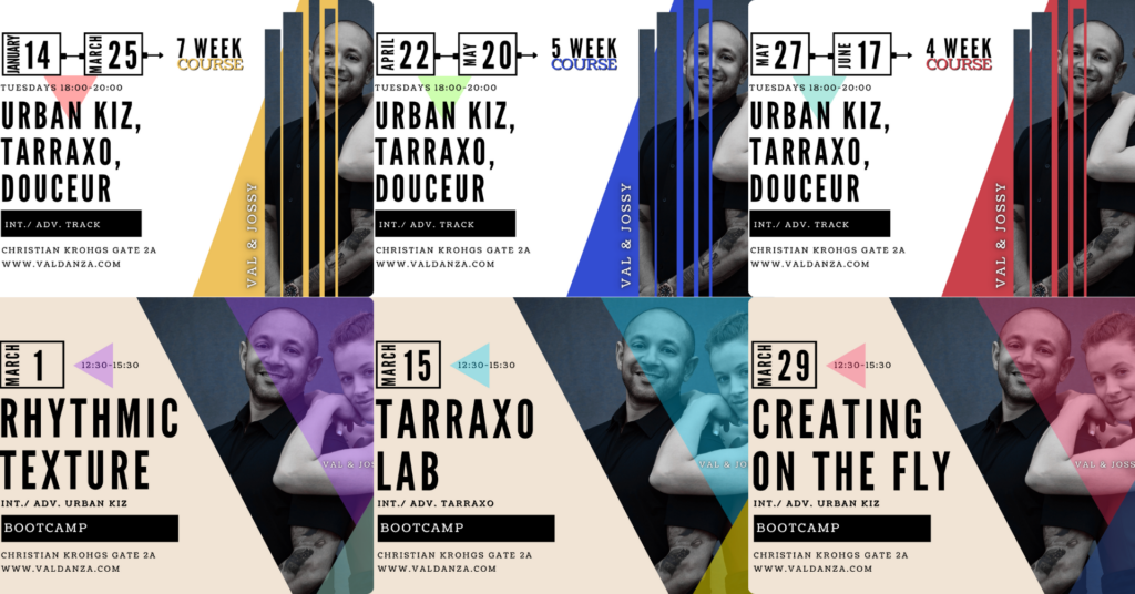 Oslo Urban Kiz, Tarraxo, Douceur Courses & Bootcamps first Semester 2025 Val Danza & Jossy